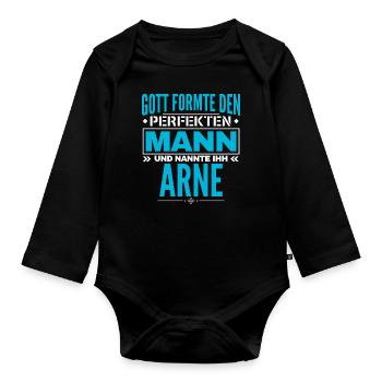 Arne Name Design - Baby Bio-Langarm-Body - Schwarz - Vorne