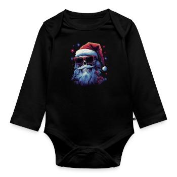 Crâne avec chapeau de Père Noël - Body Bébé bio manches longues - noir - Devant
