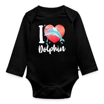 Dolphin Heart I Love Dolphins - Baby Bio-Langarm-Body - Schwarz - Vorne