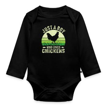 Juste un garçon qui aime les poulets - Body Bébé bio manches longues - noir - Devant