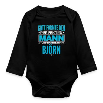 Björn Name Design - Baby Bio-Langarm-Body - Schwarz - Vorne