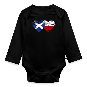Ecosse Pologne drapeau coeur utilisé - Body Bébé bio manches longues - noir - Devant
