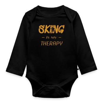 skiing is my therapy - Baby Bio-Langarm-Body - Schwarz - Vorne