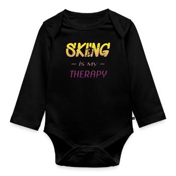 skiing is my therapy - Baby Bio-Langarm-Body - Schwarz - Vorne
