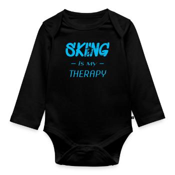 skiing is my therapy, ski, skifahren - Baby Bio-Langarm-Body - Schwarz - Vorne