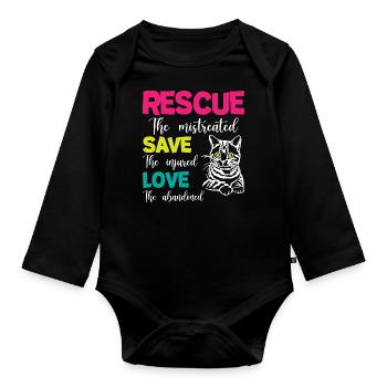 Rescue Save Love Cats - Baby Bio-Langarm-Body - Schwarz - Vorne
