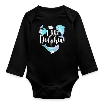 Dauphin J’aime les dauphins - Body Bébé bio manches longues - noir - Devant