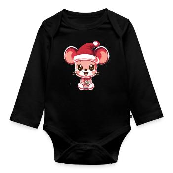 "Merry Cat - Organic Longsleeve Baby Bodysuit - black - Front