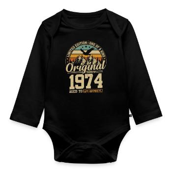 1974 Vintage Birthday Tee - Baby Bio-Langarm-Body - Schwarz - Vorne