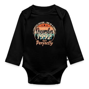 December 1992 Birthday 1992 Legends December - Organic Longsleeve Baby Bodysuit - black - Front