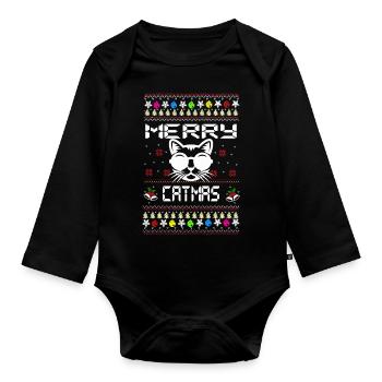 Conception de Noël - Joyeux CATMAS - Body Bébé bio manches longues - noir - Devant