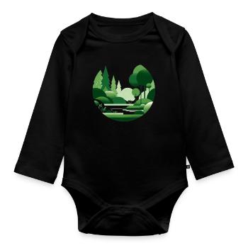 Nature minimaliste vert - Body Bébé bio manches longues - noir - Devant