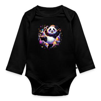 Panda fun coloré - Body Bébé bio manches longues - noir - Devant