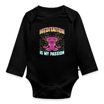 Meditation Is My Passion Loves Yoga Gecko Lover - Organic Longsleeve Baby Bodysuit - black - Front