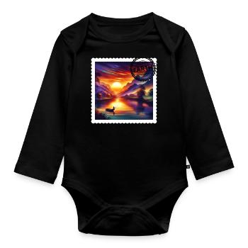 Ein Fischer auf einem Boot mitten auf einem Fluss - Baby Bio-Langarm-Body - Schwarz - Vorne