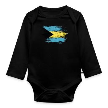 Bahamas Flagge used - Baby Bio-Langarm-Body - Schwarz - Vorne