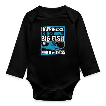 Happiness Is A Big Fish And A Witness - Organic Longsleeve Baby Bodysuit - black - Front
