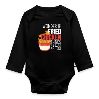 Poulet frit cadeau dicton - Body Bébé bio manches longues - noir - Devant