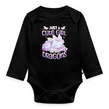 Just a cute Girl who loves Dragons - Kawaii Dragon - Organic Longsleeve Baby Bodysuit - black - Front