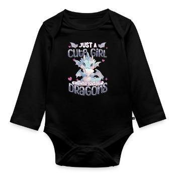Just a cute Girl who loves Dragons - Kawaii Dragon - Organic Longsleeve Baby Bodysuit - black - Front