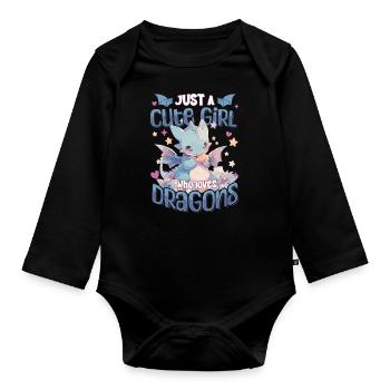 Just a cute Girl who loves Dragons - Kawaii Dragon - Organic Longsleeve Baby Bodysuit - black - Front