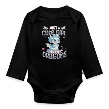Just a cute Girl who loves Dragons - Kawaii Dragon - Organic Longsleeve Baby Bodysuit - black - Front