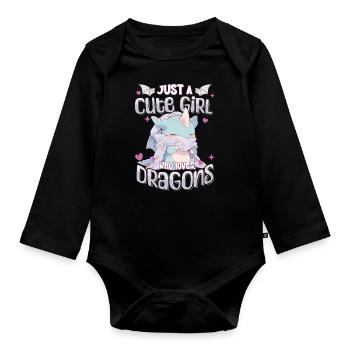 Juste une fille mignonne qui aime les dragons - Kawaii Dragon - Body Bébé bio manches longues - noir - Devant