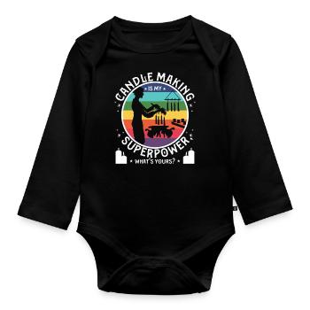 Das Kerzenmachen ist meine Superkraft, was ist Ihre? - Baby Bio-Langarm-Body - Schwarz - Vorne