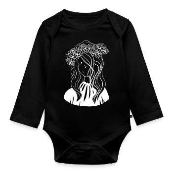 illustration femme fleurs cheveux - Body Bébé bio manches longues - noir - Devant