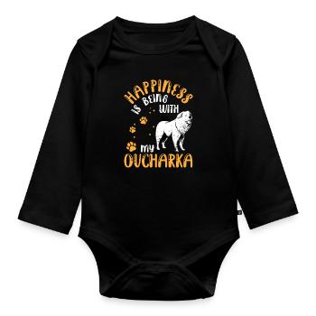 Ovcharka makes happy Caucasian dog - Organic Longsleeve Baby Bodysuit - black - Front