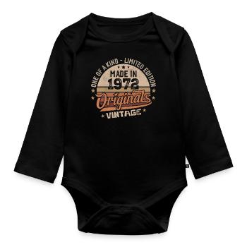1972 Jahrgang Geboren 1972 Vintage Jubiläumsgeschenk - Baby Bio-Langarm-Body - Schwarz - Vorne