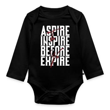 Aspire Before Expire white - Organic Longsleeve Baby Bodysuit - black - Front