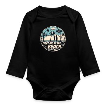 Meet Me At The Beach Surfer Spruch Zitat - Baby Bio-Langarm-Body - Schwarz - Vorne