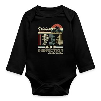 90th Birthday Vintage Retro - Original 1934 - Organic Longsleeve Baby Bodysuit - black - Front