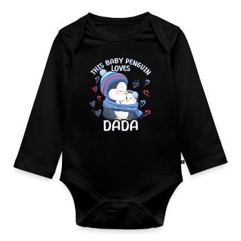 Ce bébé pingouin aime la fête des pères de papa - Body Bébé bio manches longues - noir - Devant