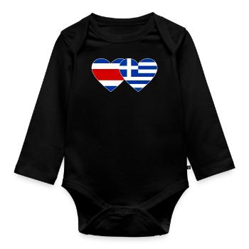 Costa Rica Greece flag heart - Organic Longsleeve Baby Bodysuit - black - Front