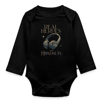 Les vrais héros portent des casques Funny Gamer Boys & Kids - Body Bébé bio manches longues - noir - Devant