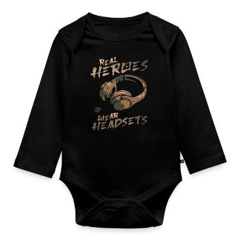 Les vrais héros portent des casques Funny Gamer Boys & Kids - Body Bébé bio manches longues - noir - Devant