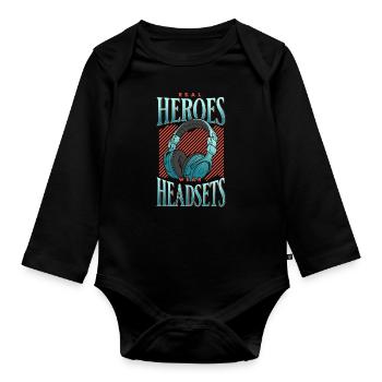 Les vrais héros portent des casques Funny Gamer Boys & Kids - Body Bébé bio manches longues - noir - Devant