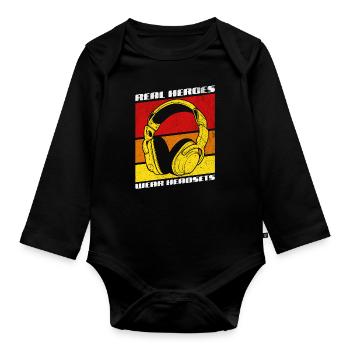Les vrais héros portent des casques Funny Gamer Boys & Kids - Body Bébé bio manches longues - noir - Devant
