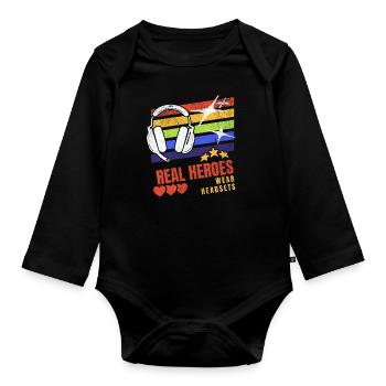 Les vrais héros portent des casques Funny Gamer Boys & Kids - Body Bébé bio manches longues - noir - Devant