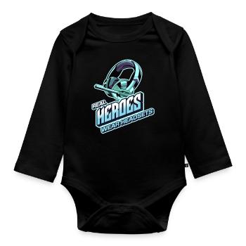 Les vrais héros portent des casques Funny Gamer Boys & Kids - Body Bébé bio manches longues - noir - Devant