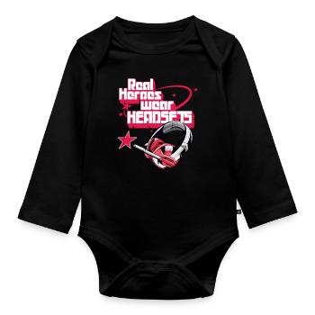 Les vrais héros portent des casques Funny Gamer Boys & Kids - Body Bébé bio manches longues - noir - Devant
