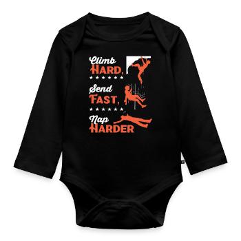 Climb hard, send fast, nap harder - Organic Longsleeve Baby Bodysuit - black - Front