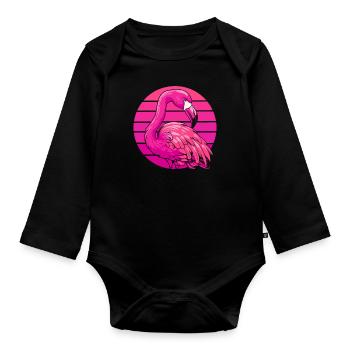 Flamingo - Organic Longsleeve Baby Bodysuit - black - Front