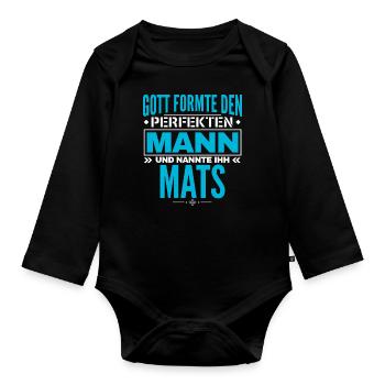 Mats Name Design - Baby Bio-Langarm-Body - Schwarz - Vorne