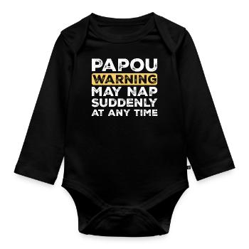 Funny Papou Grandpa On Father's Day Gift - Organic Longsleeve Baby Bodysuit - black - Front