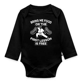 Bring mir Essen oder die erste Lektion ist kostenlos - Baby Bio-Langarm-Body - Schwarz - Vorne