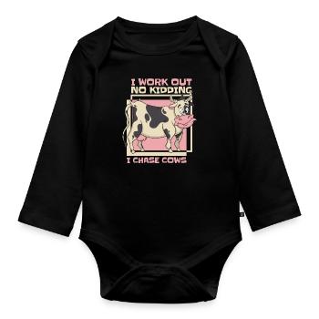 Je m’entraîne sans blague, je chasse les vaches, agriculteur biologique, agriculteur - Body Bébé bio manches longues - noir - Devant