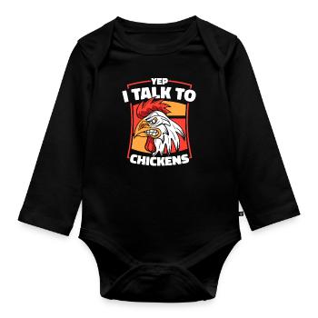 Oui, je parle à l’élevage de poulets - Body Bébé bio manches longues - noir - Devant